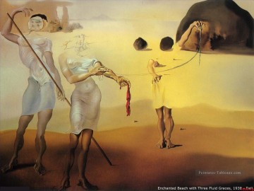 Plage enchantée aux trois grâces fluides Salvador Dali Peinture à l'huile